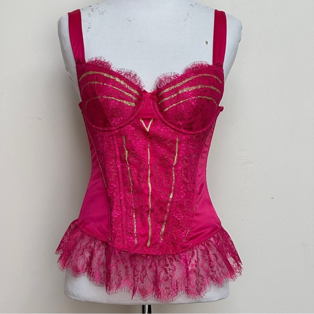 Victoria’s Secret Sexy Little Things Pink Lace Corset Bustier 34B‎ NWT